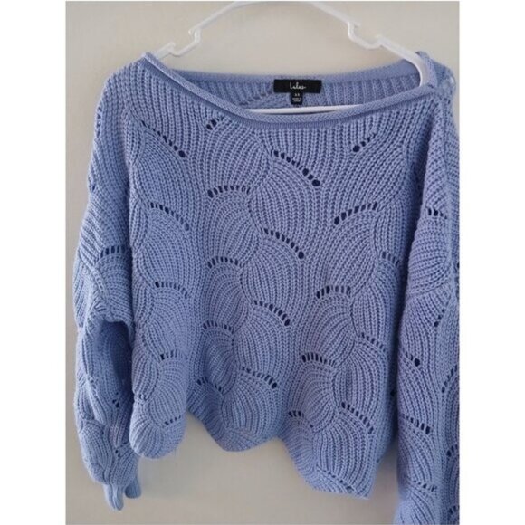 Cottagecore Boho Scallop Knit Sweater Open Weave Cropped Cozy Pullover cozy XS - Picture 3 of 6